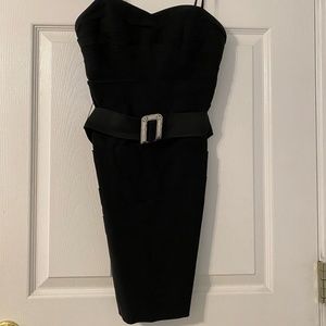 Black Tight Dress with Rhinestone Belt